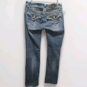 Miss Me Mid-rise boot-cut distressed Embellished Jeans women's size 30x32
